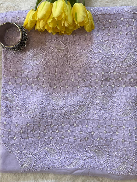 Lavender Color Georgette Chikankari Unstitched Suit Set With Pearl Work