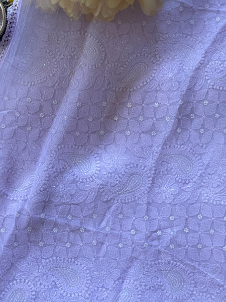 Lavender Color Georgette Chikankari Unstitched Suit Set With Pearl Work