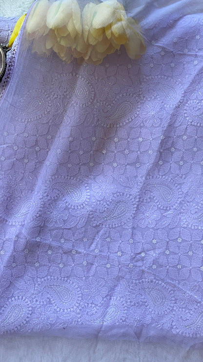 Lavender Color Georgette Chikankari Unstitched Suit Set With Pearl Work