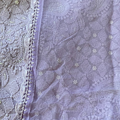 Lavender Color Georgette Chikankari Unstitched Suit Set With Pearl Work