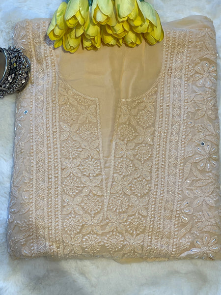 Pure Georgette Biscoff Chikankari Unstitched Suit Set