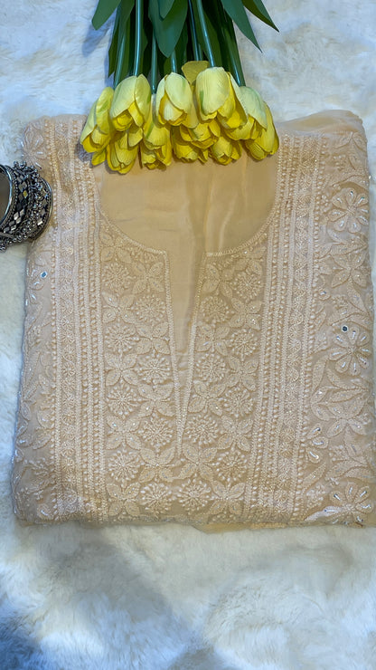 Pure Georgette Biscoff Chikankari Unstitched Suit Set