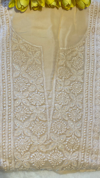 Pure Georgette Biscoff Chikankari Unstitched Suit Set