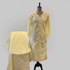 Lemon Yellow Pure Cotton Chikankari Semistitched Suit Set
