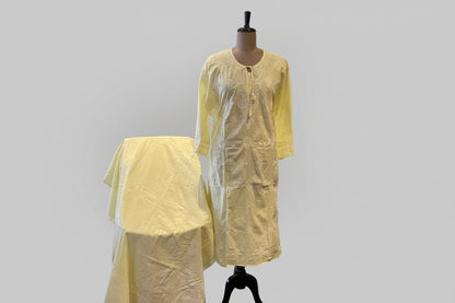 Lemon Yellow Pure Cotton Chikankari Semistitched Suit Set