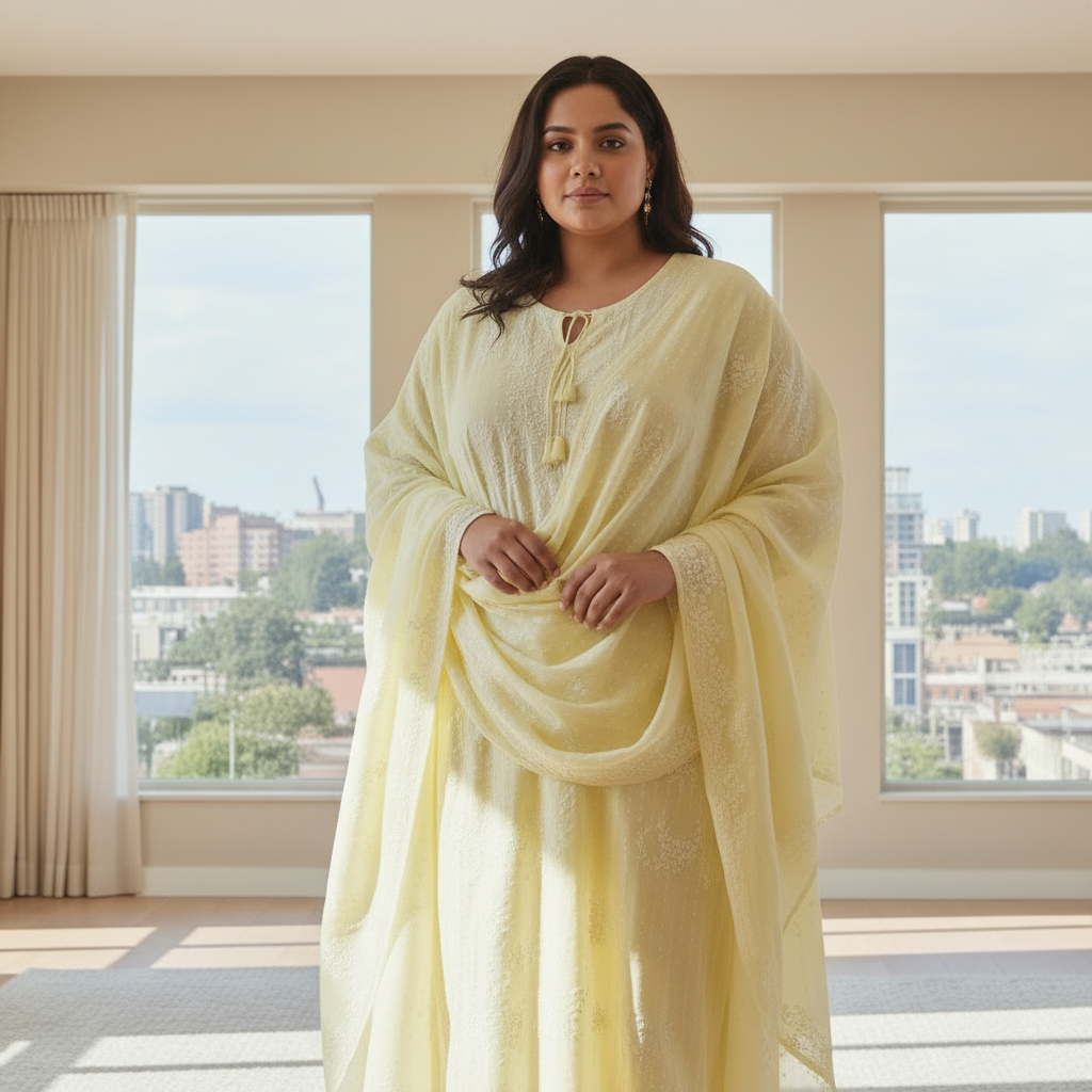 Lemon Yellow Pure Cotton Chikankari Semistitched Suit Set