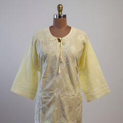 Lemon Yellow Pure Cotton Chikankari Semistitched Suit Set