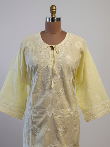 Lemon Yellow Pure Cotton Chikankari Semistitched Suit Set