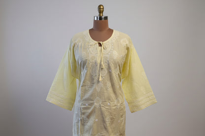 Lemon Yellow Pure Cotton Chikankari Semistitched Suit Set