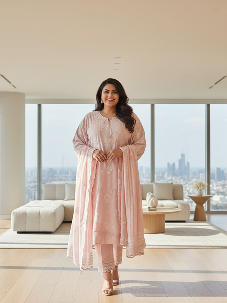 Pure Cotton Chikankari Semistitched Suit Set