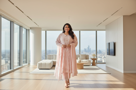 Pure Cotton Chikankari Semistitched Suit Set