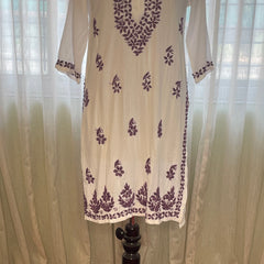 Purple Embroidery Chikankari Rayon Long Kurti