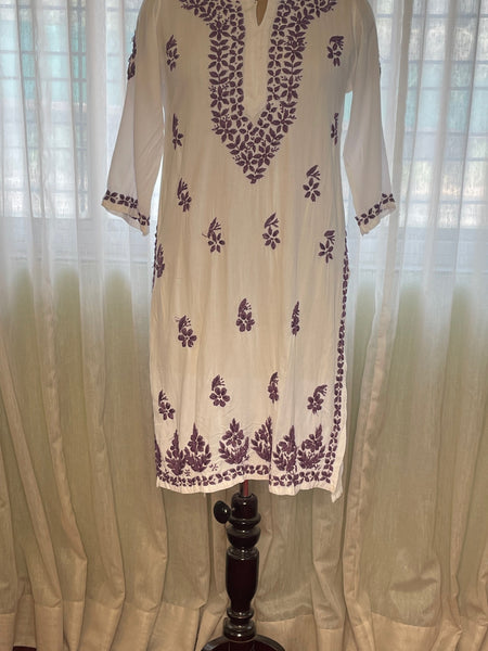 Purple Embroidery Chikankari Rayon Long Kurti