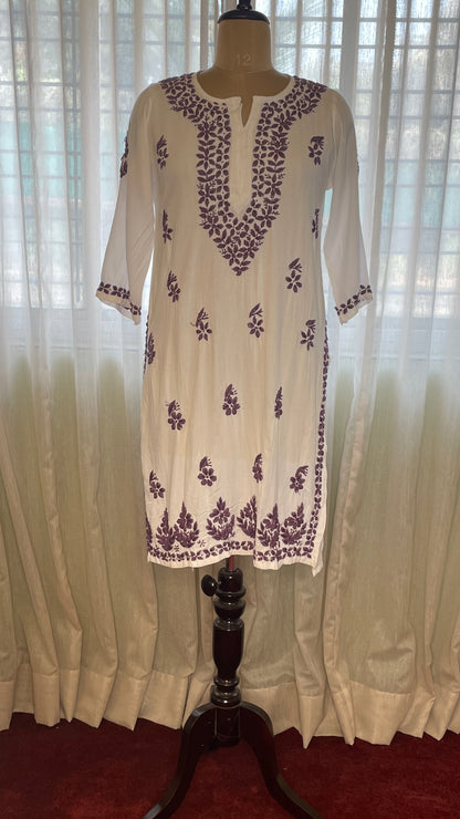 Purple Embroidery Chikankari Rayon Long Kurti