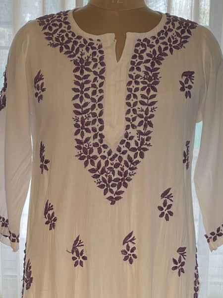 Purple Embroidery Chikankari Rayon Long Kurti