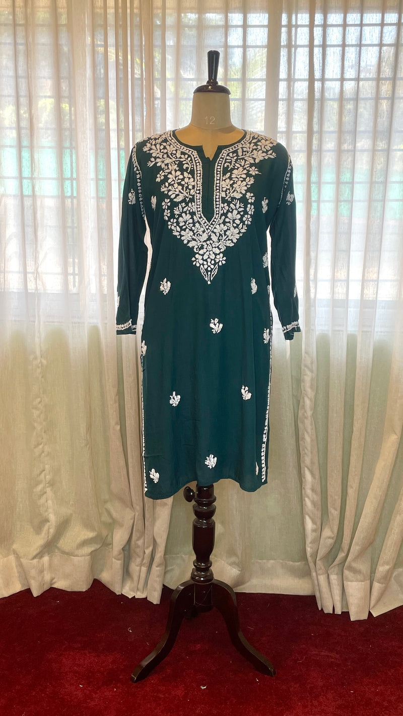 Dark Green Rayon Long Kurti
