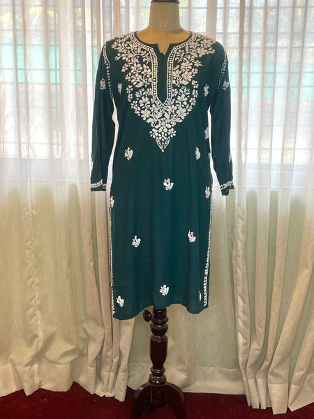Dark Green Rayon Long Kurti