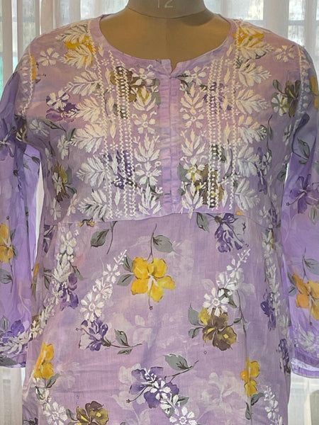Lavender Chikankari Mulmul Pocket Kurti