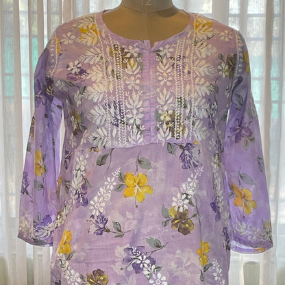 Lavender Chikankari Mulmul Pocket Kurti