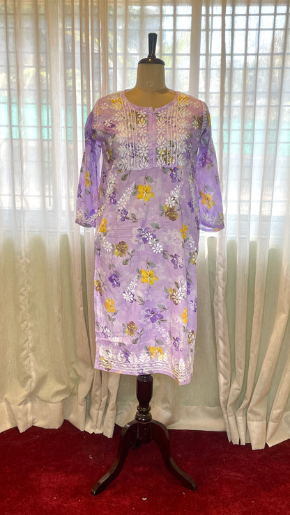 Lavender Chikankari Mulmul Pocket Kurti