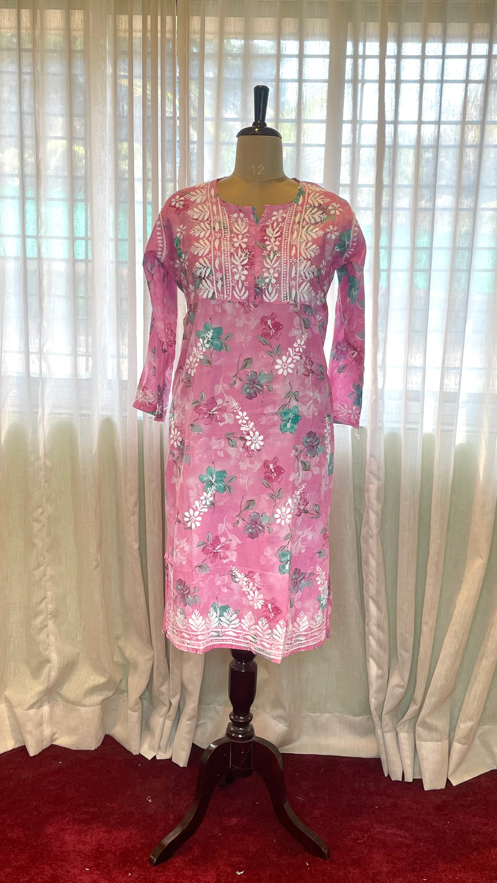 Pink Chikanakri Mulmul Pocket Kurti