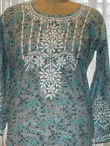 Blue Mulmul Dori Sleeves Kurti Set