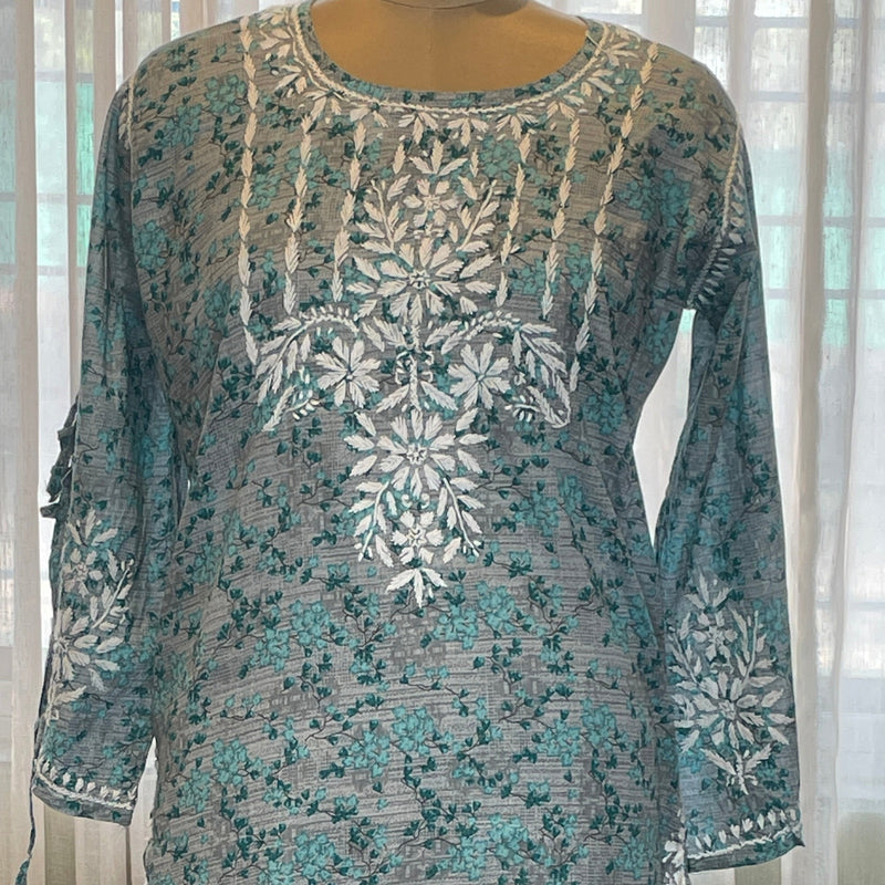 Blue Mulmul Dori Sleeves Kurti Set