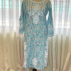 Blue Mulmul Dori Sleeves Kurti Set