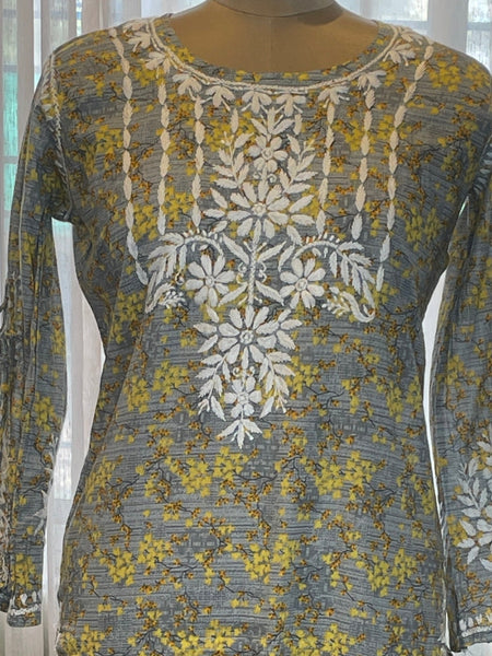 Yellow Mulmul Dori Sleeves Kurti Set