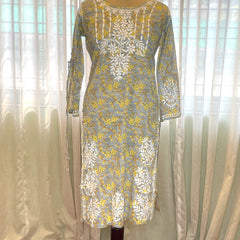 Yellow Mulmul Dori Sleeves Kurti Set
