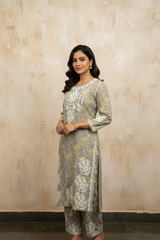 Yellow Mulmul Dori Sleeves Kurti Set