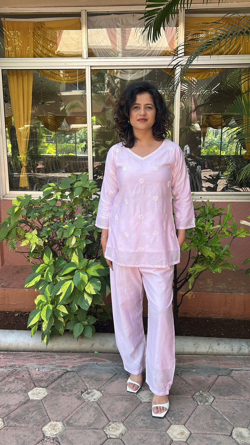 Pink Readymade Cotton Chanderi Top - Shirt