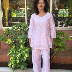 Pink Readymade Cotton Chanderi Top - Shirt