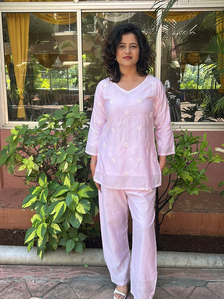 Pink Readymade Cotton Chanderi Top - Shirt