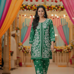 Pink Muslin Co-ord Set With Ghaspatti Chikankari Work