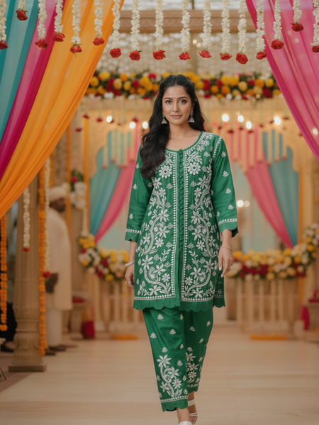 Pink Muslin Co-ord Set With Ghaspatti Chikankari Work