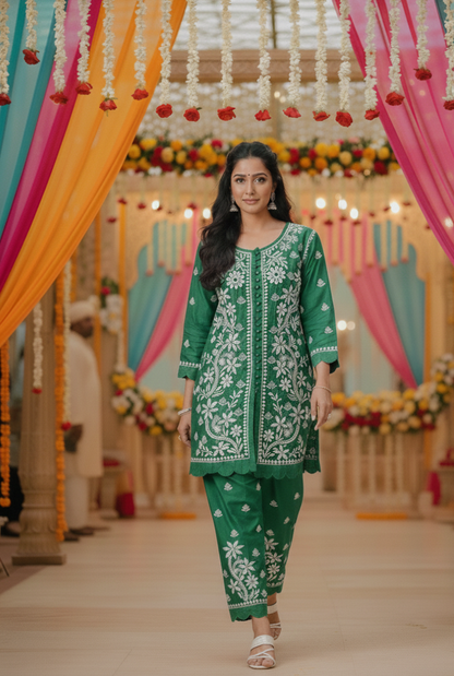 Pink Muslin Co-ord Set With Ghaspatti Chikankari Work