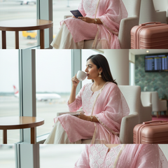 Pink Pearl Chikankari Work Unstitched Suit Set