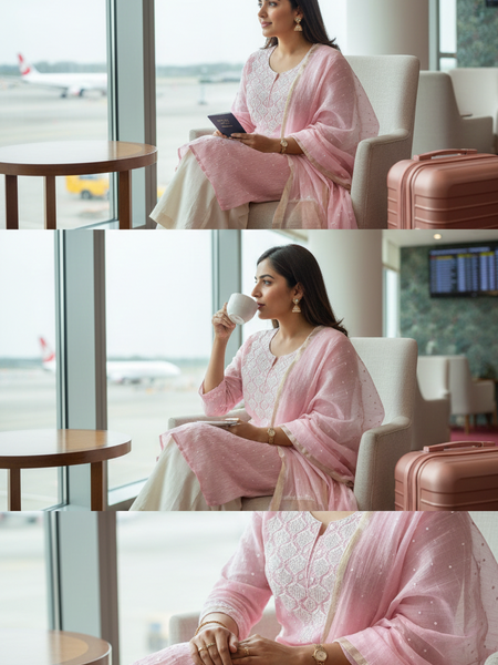 Pink Pearl Chikankari Work Unstitched Suit Set