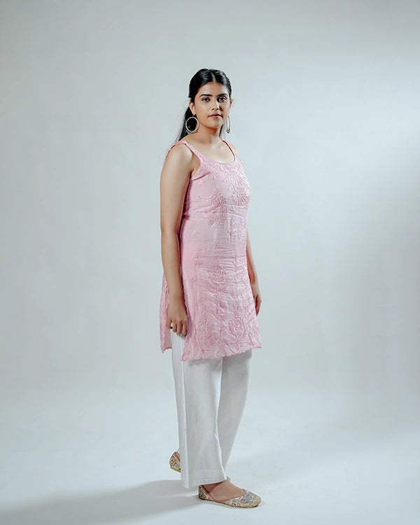Royale Muslin Pink Sleeveless Kurta