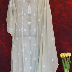 Pantone Tender Green Tissue Semistitched Chikankari Suit Set