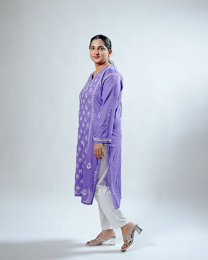 Purple Cotton Kurta With Jaal