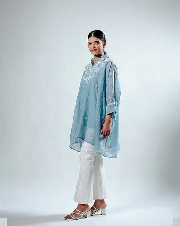 Light Blue Mulchanderi Kaftan