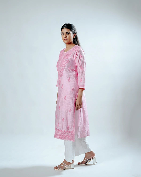 Blush Royale Chanderi Kurta with Chikankari Work