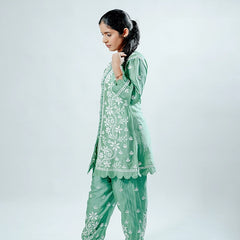 Pink Muslin Co-ord Set With Ghaspatti Chikankari Work