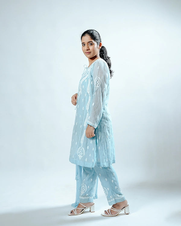 Celestial Blue Mulchanderi Suit Set