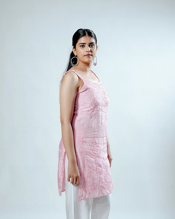 Royale Muslin Pink Sleeveless Kurta