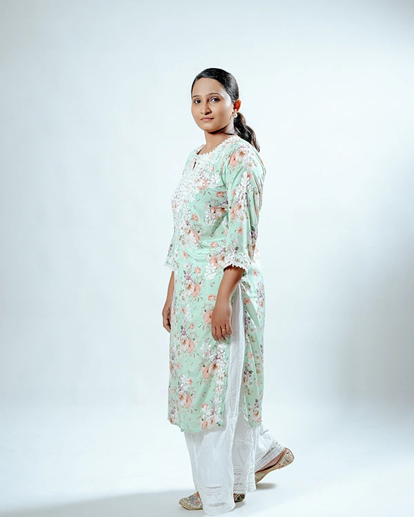 Readymade Divine Flora Crepe Green Kurta