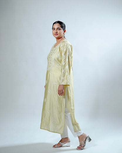 Golden Chanderi Chikankari Kurta