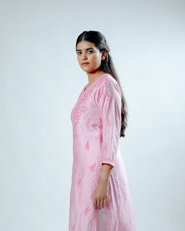 Blush Royale Chanderi Kurta with Chikankari Work